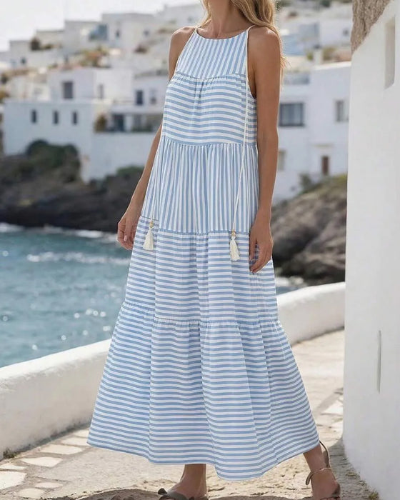 Striped Halter Tiered Dress