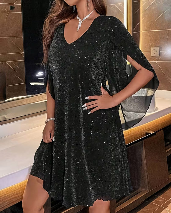 V-Neck Fine Glitter Fashion Dress