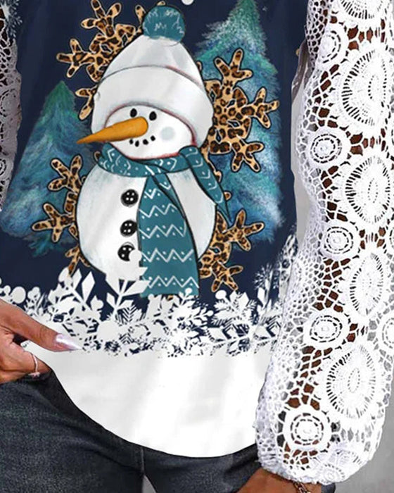 Lace snowman long-sleeve blouse