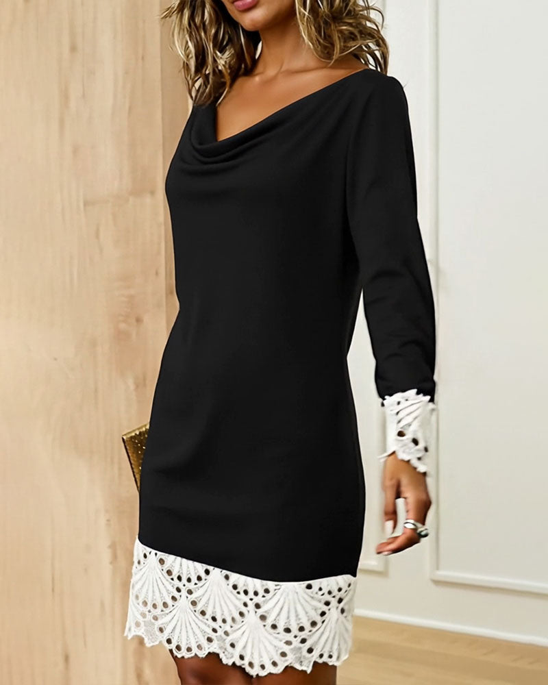 Swing Collar Lace Patchwork Dress