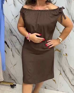 Off-Shoulder Tie Solid Dress