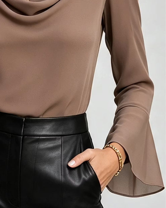 Mock Neck Long Sleeve Solid Blouse