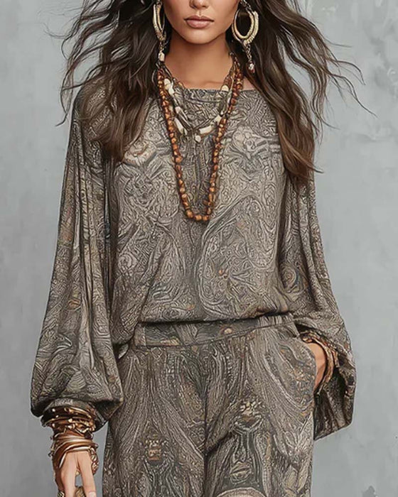 Round Neck Loose Casual Stacked Wide Leg Set