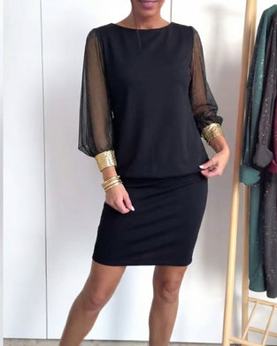 Tulle Color-Blocking Long Sleeve Dress