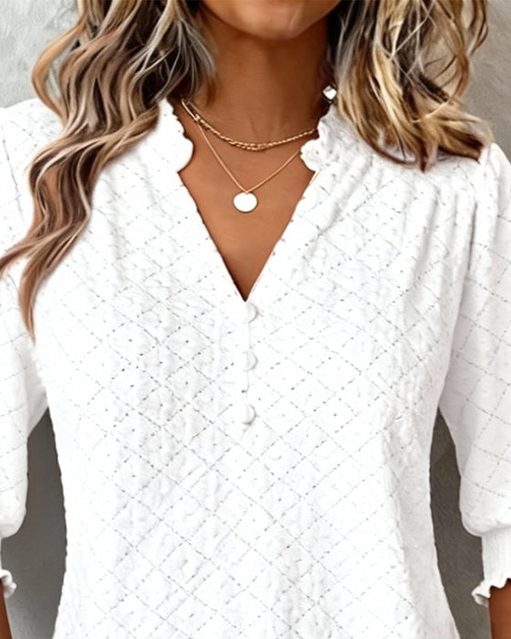 V-Neck Argyle Short-Sleeved Top