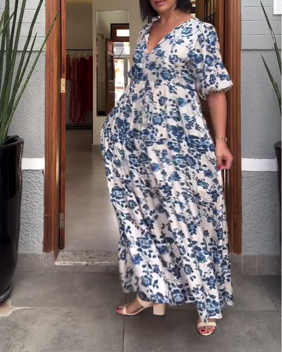 Short-Sleeved Floral Print Dress