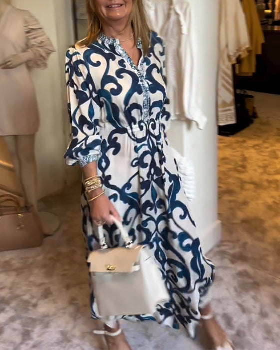 V-Neck Printed Loose Dress