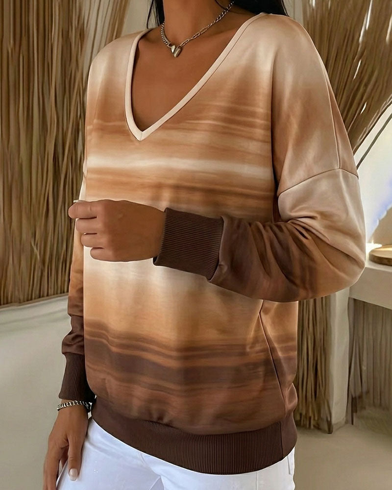 V-Neck Long Sleeve Ombre Sweatshirts