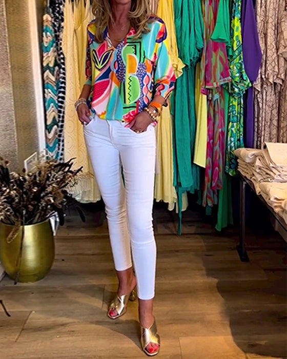 Long Sleeve Loose Printed Blouse