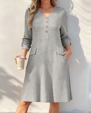 V-Neck Button-Down A-Line Dress