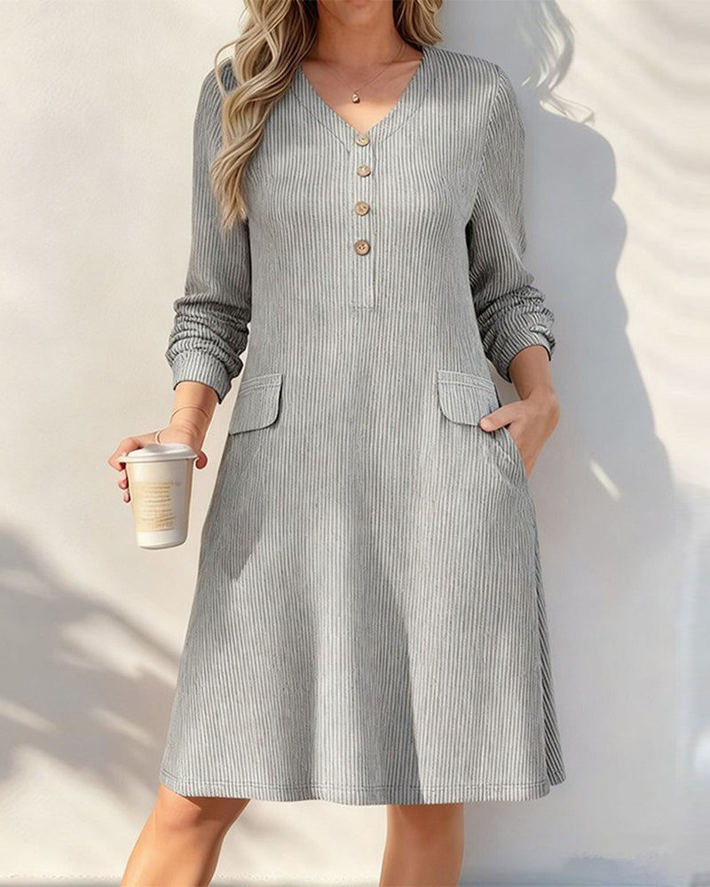 V-Neck Button-Down A-Line Dress