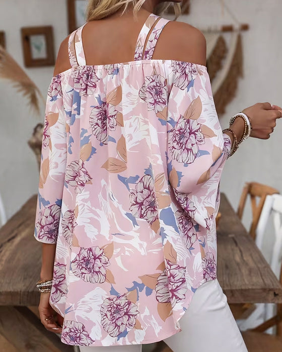 Floral Cross Off-Shoulder Blouse