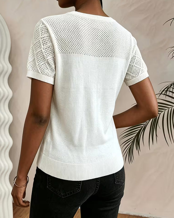Solid Color Hollow Out V Neck Slim Fit Jumper