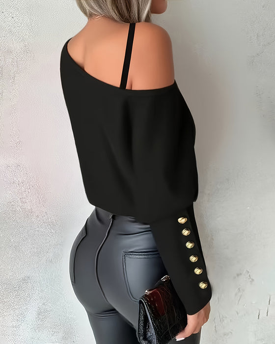One-Shoulder Long Sleeve Blouse