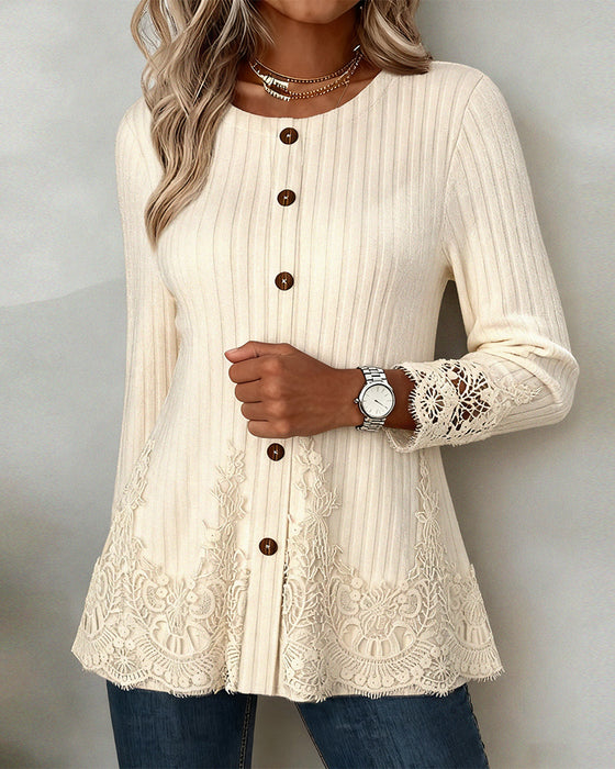 Long-Sleeved Ribbed Brushed Blouse