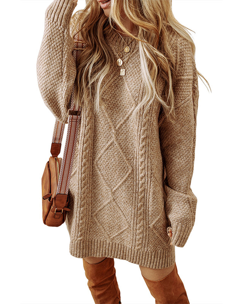 Casual Round Neck Solid Color Sweater Dress