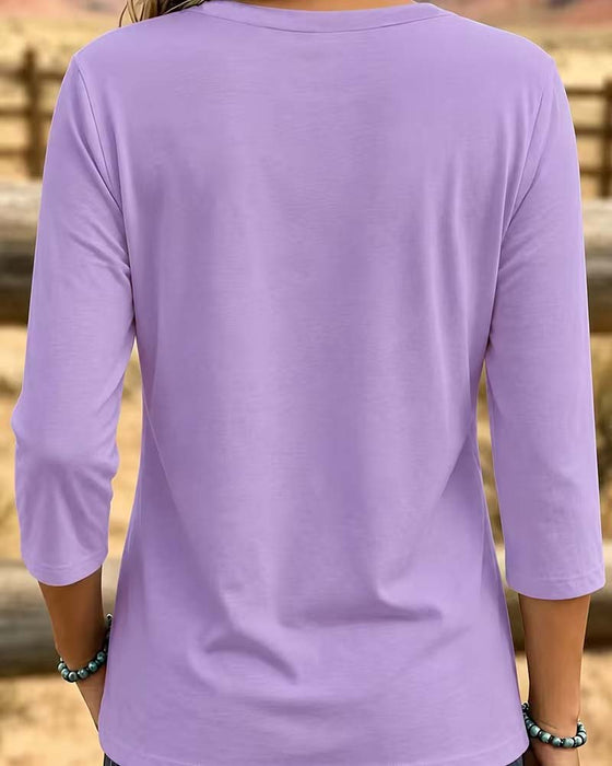 Crew Neck Patchwork Asymmetric Hem Top