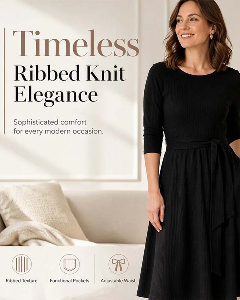 Long Sleeve Crew Neck A-Line Dress