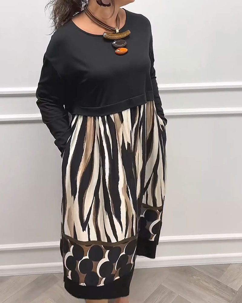 Geometric Abstract Print Patchwork Dress