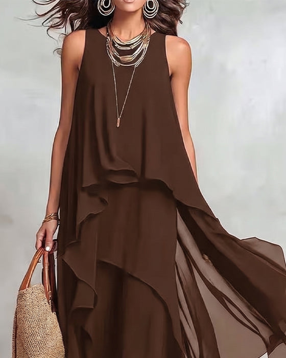 Crew Neck Sleeveless Irregular Dress