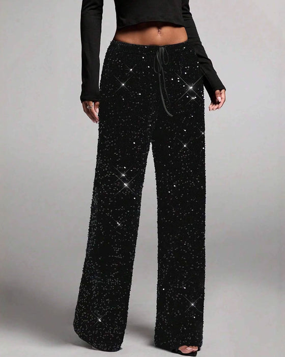 Fashionable Drawstring Straight-Leg Pants