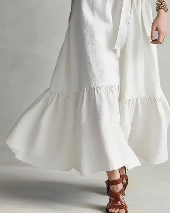 V-Neck Sleeveless Ruffled Tie-Front Dress