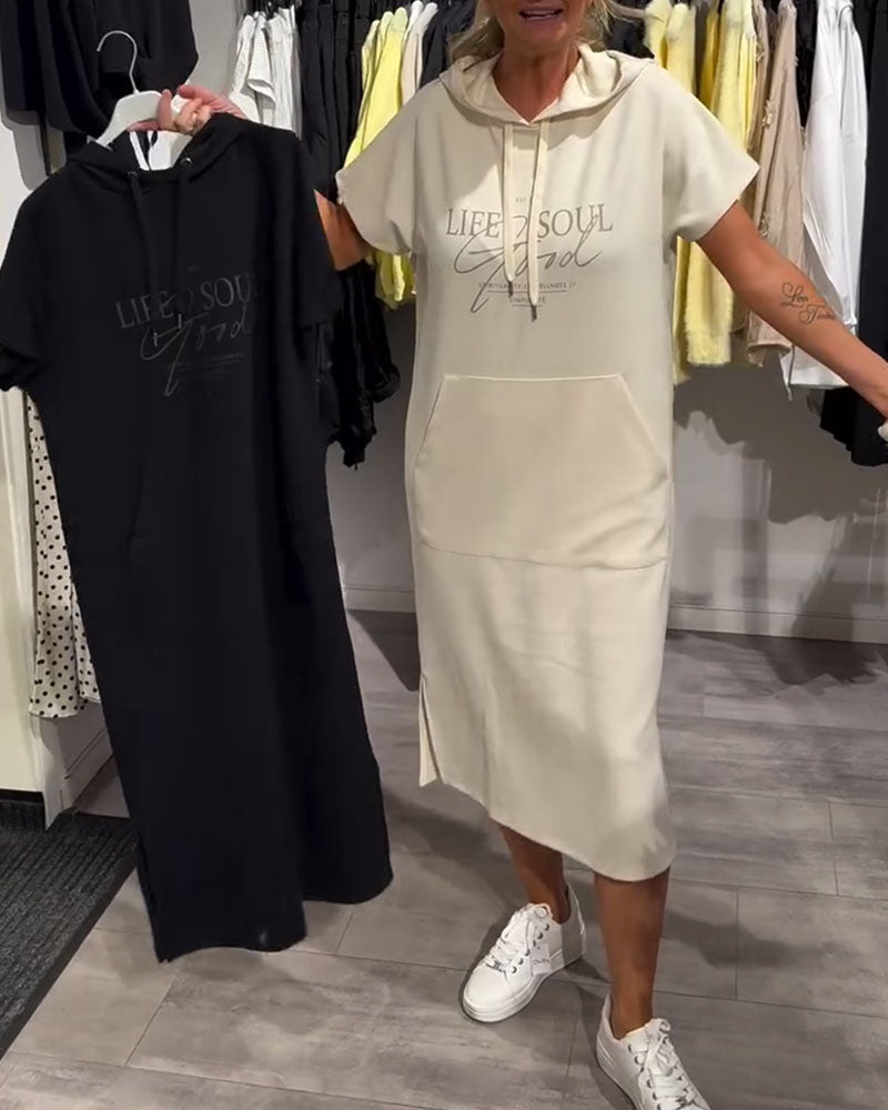 Letter-Print Hoodie Dress