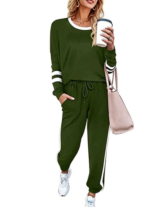 Round Neck Long Sleeve Top Jogger Pants Set