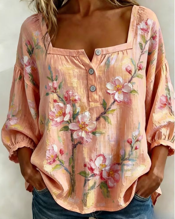 Floral Print Square Neck Blouse