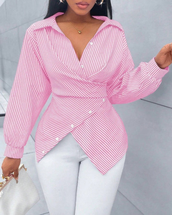 Stripe Tie Long Sleeve Blouse