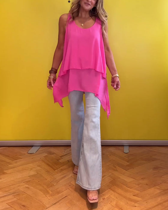 Sleeveless double-layered solid color top