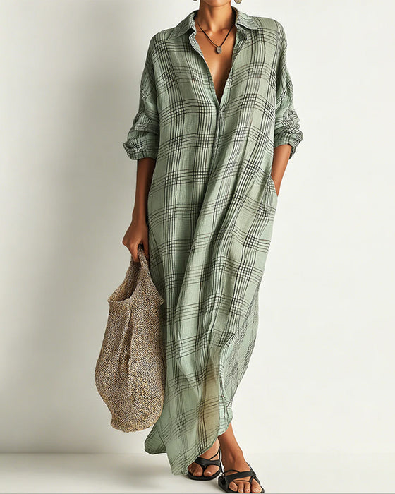 Lapel Plaid Casual Dress