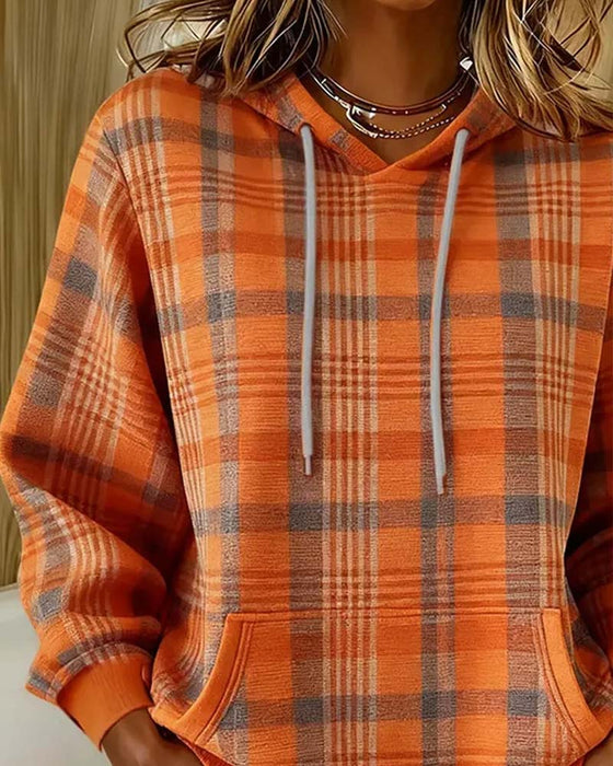 Plaid Pocket Casual Hoodie