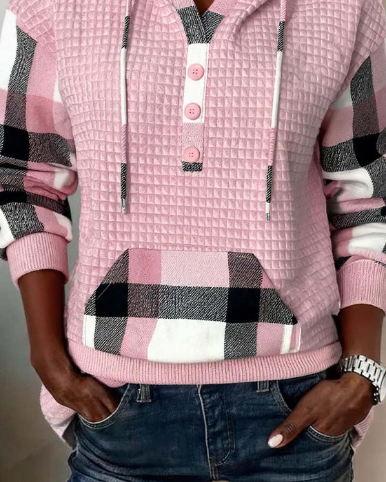 Plaid Patchwork Casual Hoodie