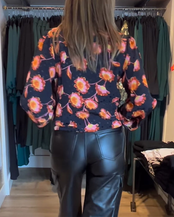 Floral print long sleeve top