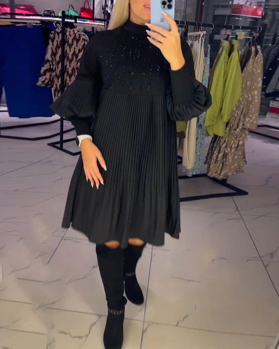 Balloon sleeve stand collar dress