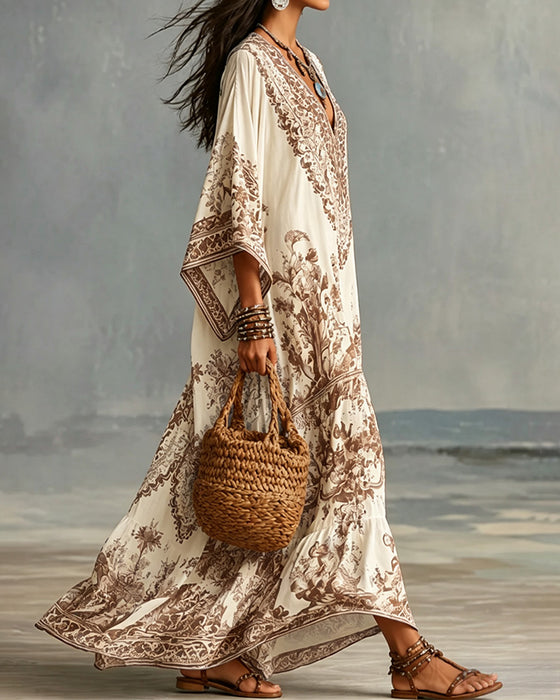 V-Neck Bohemian Flared Asymmetric Dress