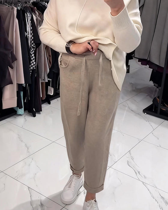 Lace-Up Knitted Cropped Pants