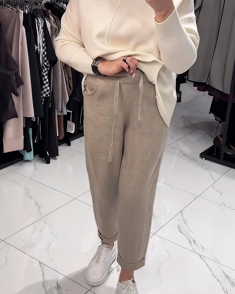 Lace-Up Knitted Cropped Pants