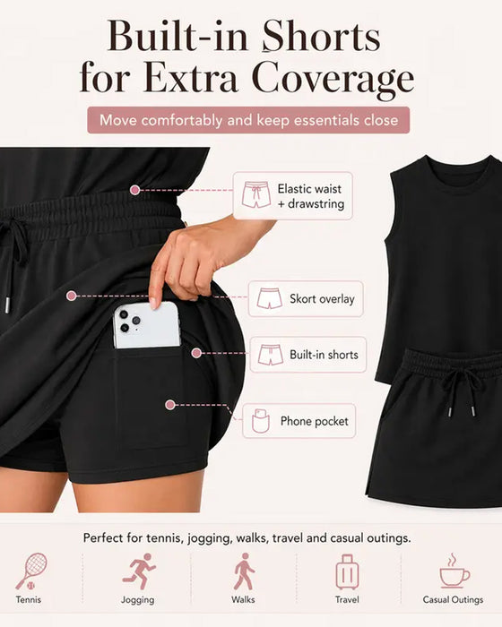 Sleeveless Round Neck Drawstring Casual Set