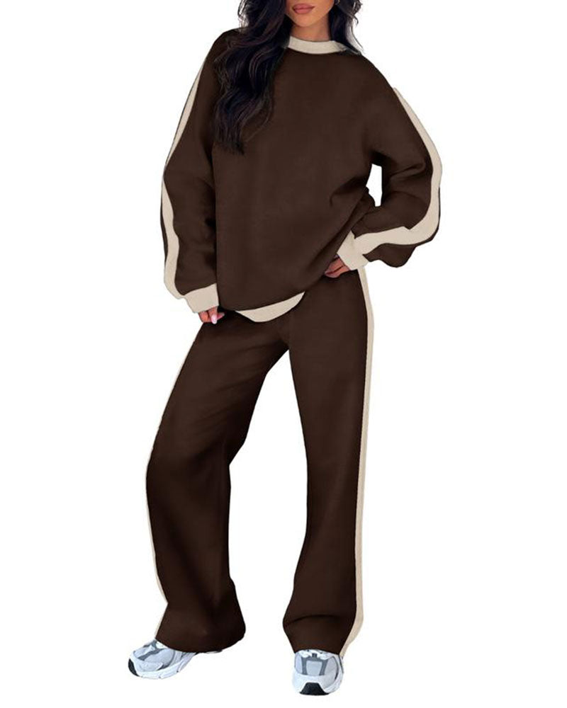 Side-Color Block Crewneck Sweatshirt Set