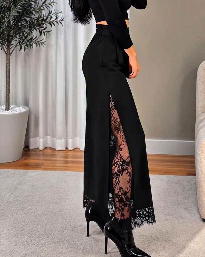 High-Waisted Lace Patchwork Pants
