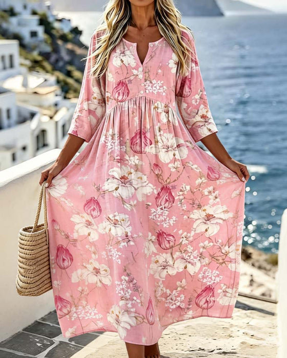 Large Flower Loose Vacation Maxi Dress