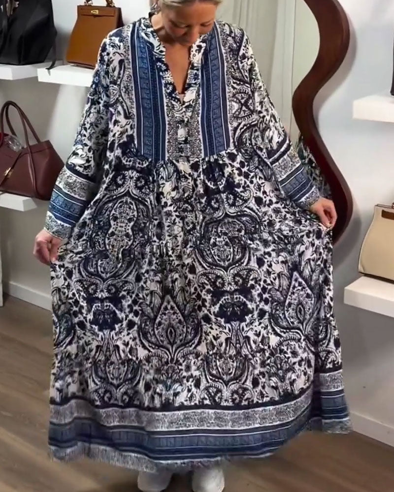 Retro Floral Print Maxi Dress