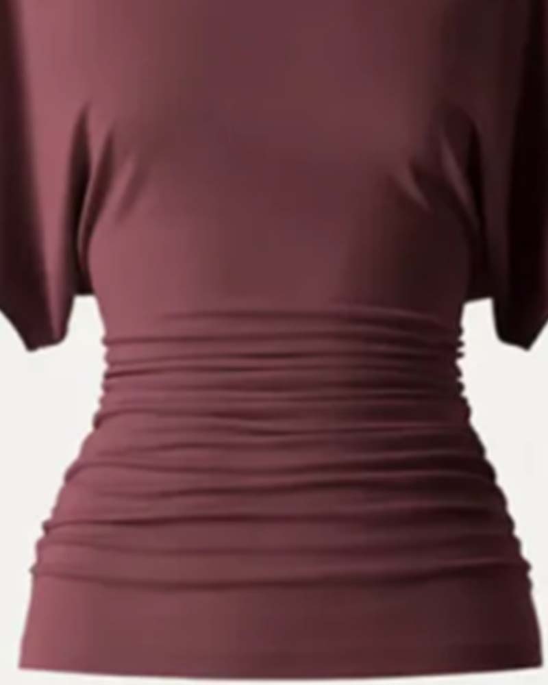 Casual Solid Pleated Short Sleeve Blouse