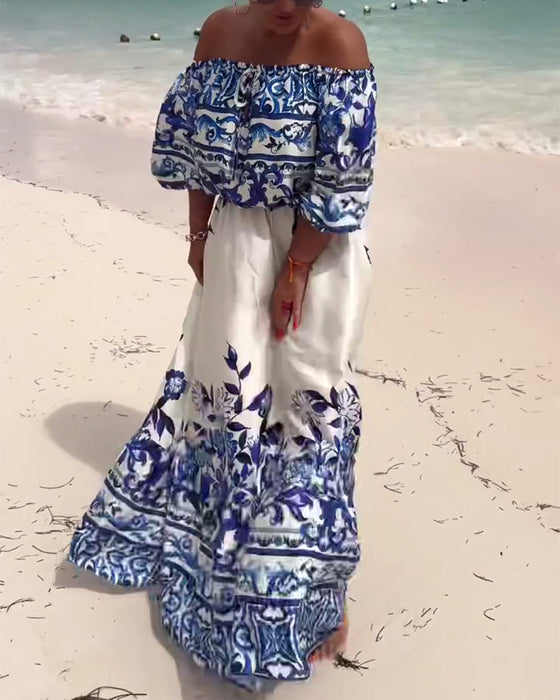 Off-Shoulder Printed Resort Dress