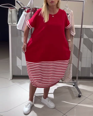 Contrast Stripe Short Sleeve Casual Dress