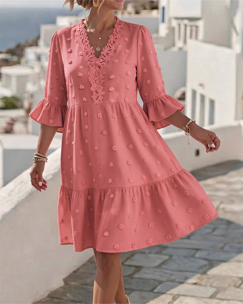V-Neck Lace Patchwork Dress