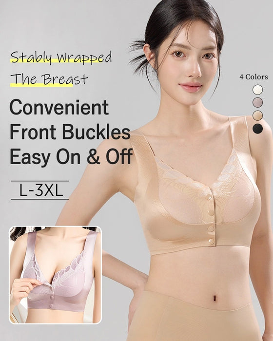 Front Buckle Satin Lace Bra