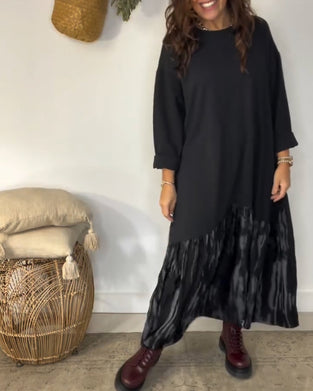 Round Neck Irregular Patchwork Print Dress